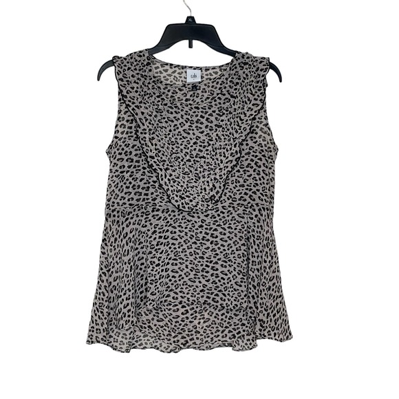 Cabi Women Tank Top 2 Piece Leopard Print Flutter Ruffle V Neck Sleeveless Small - Picture 1 of 10